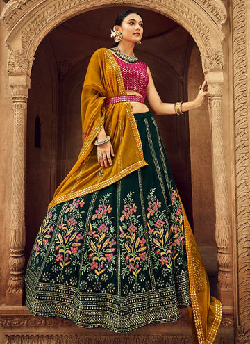 Wonderful Floral Embroidered Bottle Green Georgette Lehenga